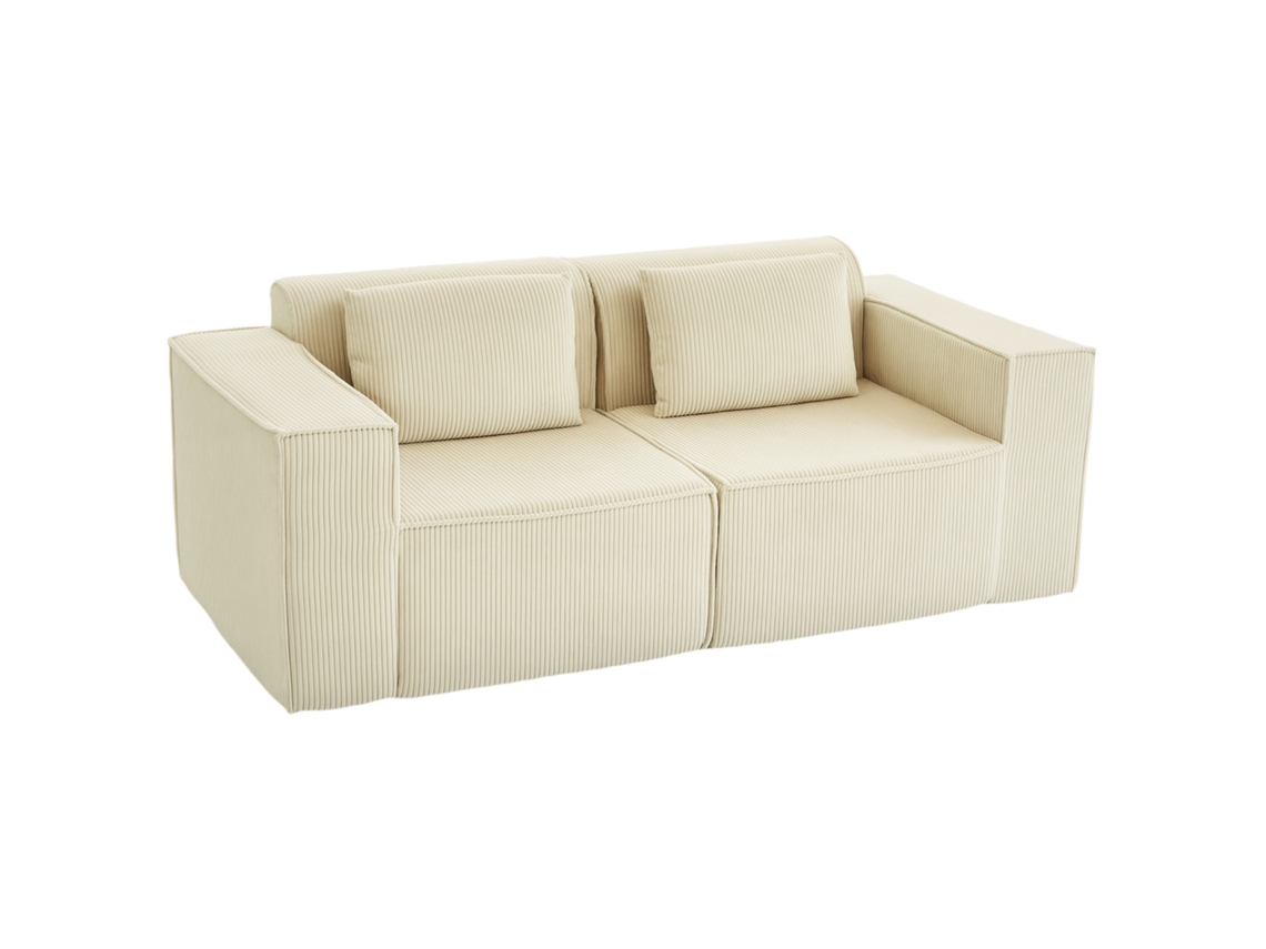 Sofá De 3 Plazas En Pana Con Asiento De Color Beige Intenso.