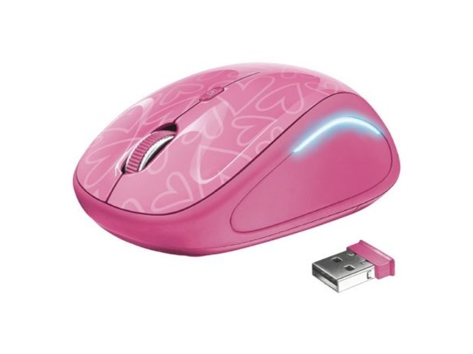 Ratón TRUST Yvi FX (Inalámbrico - Óptico - 1600 dpi - Rosa)