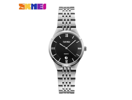 Relojes de Pareja Relojes de Acero Inoxidable Relojes de Pulsera con Fecha de Cuarzo para Hombres y Mujeres-Aguja de Plata Negra para Mujer LUUCOZK