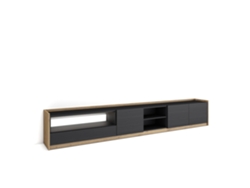 Mueble Tv, Televisión, 310x37x50cm, Para Tv Hasta 80", Led, Negro Y Roble
