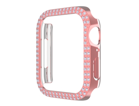 Caja de reloj con pieza de diamante de doble fila para Apple Watch Series 9/8/7 41 mm (rosa)