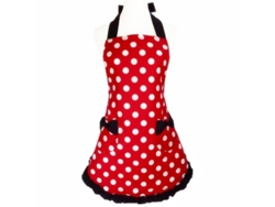 2026-33018-delantal Retro Ajustable De Puntos Rojos Para Mujeres Niñas Con 2 Bolsillos Y Nudo