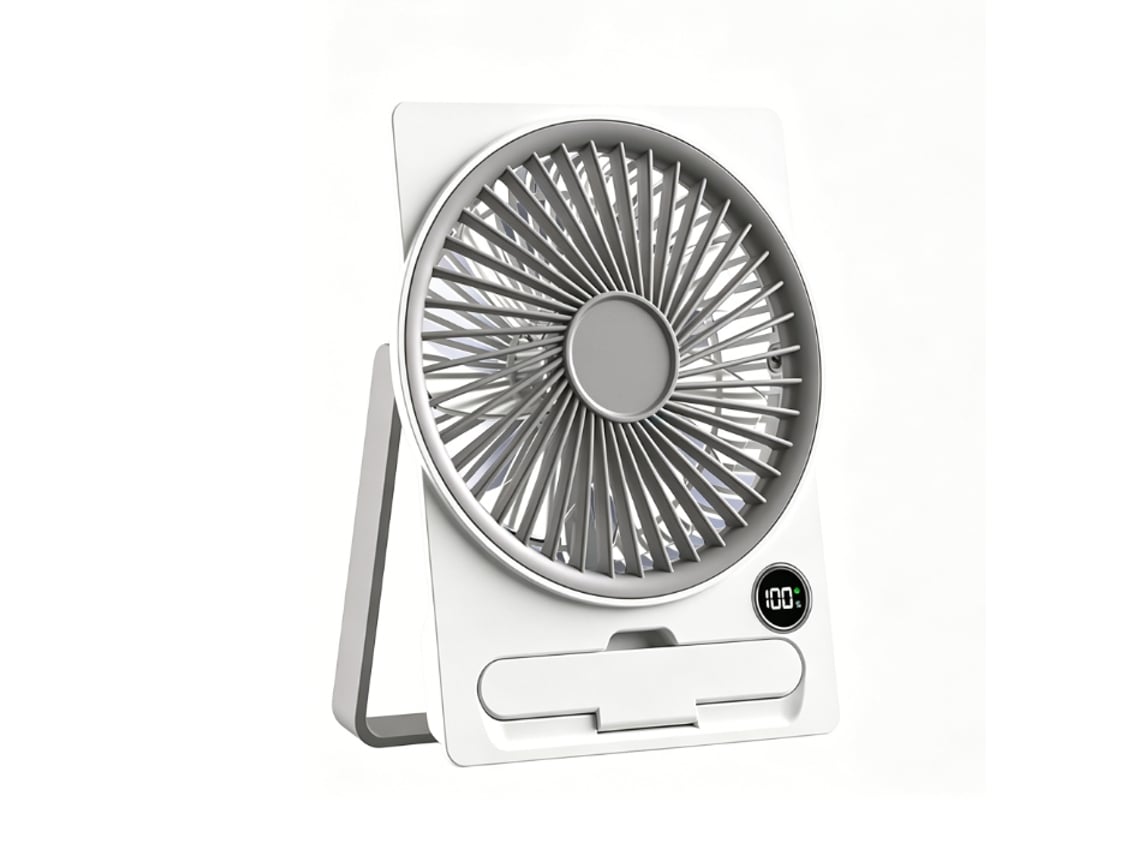 Ventilador De Escritorio Recargable Por Usb Con Pantalla Led Y Soporte Para Teléfono, 6 Modos, Blanco Gertiz