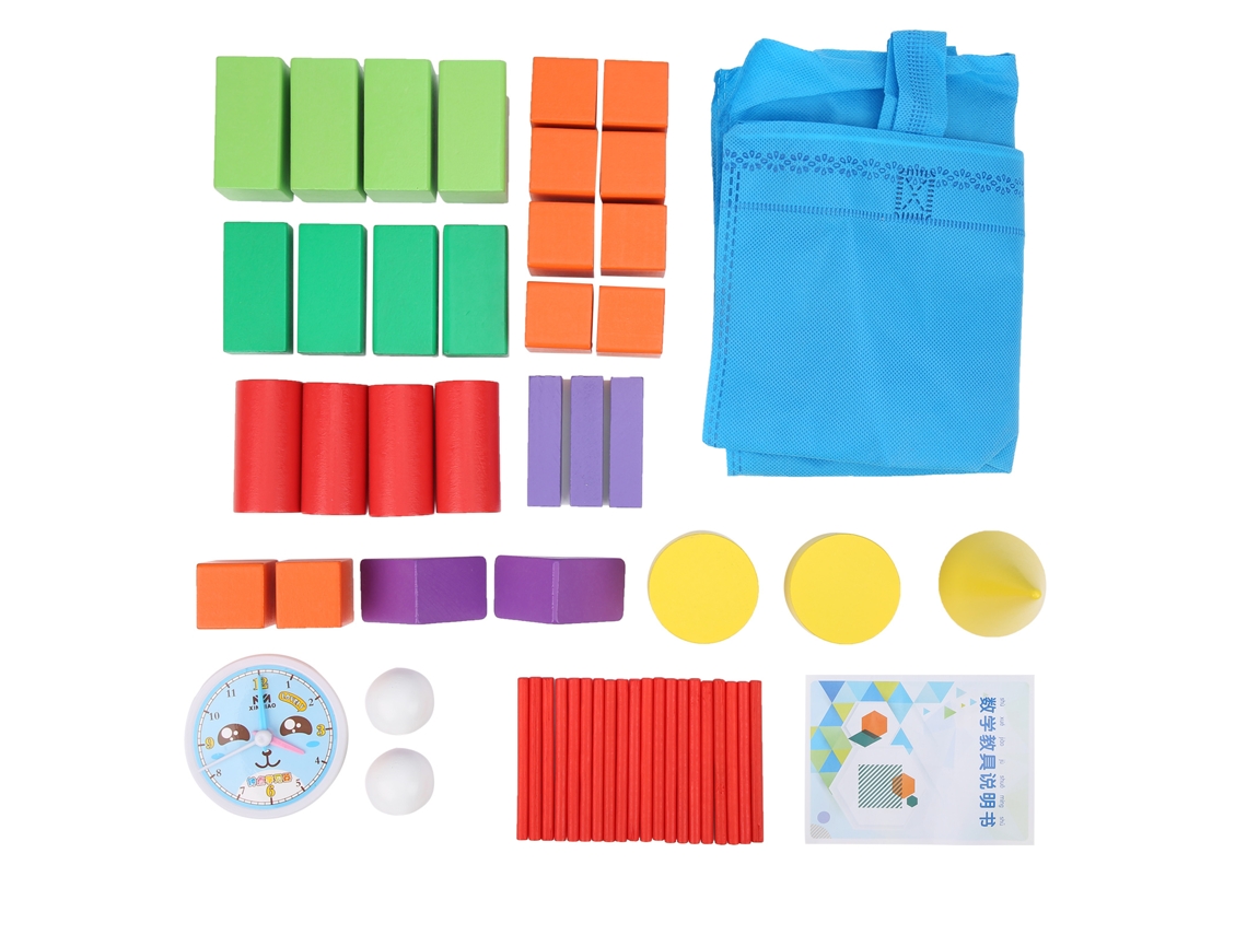 Ats-conjunto De Bloques Geométricos De Madera Para Niños Juguete Educatsivo 3d Caja Con Reloj Despertador Pequeño 32 Piezas