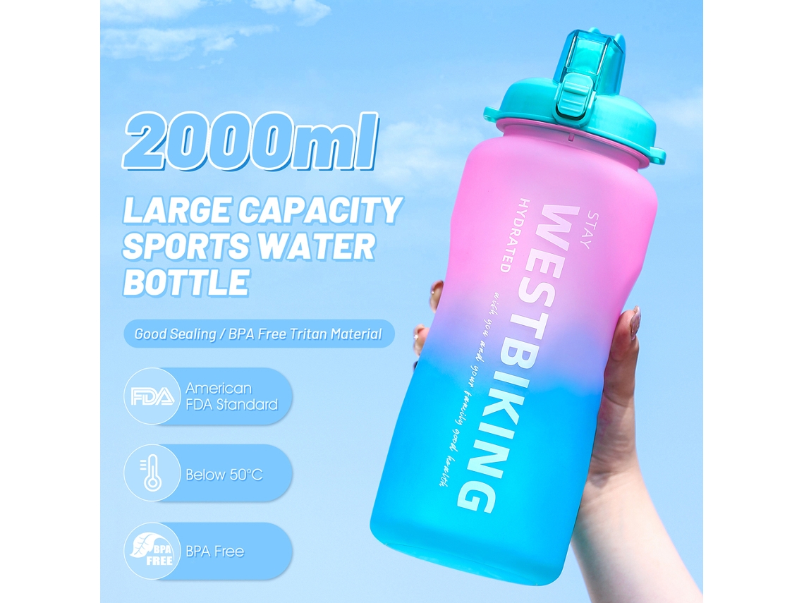 Botella De Agua Deportiva Con Pajita Para Camping, Senderismo Y Ejercicio - Gran Capacidad De 2000 Ml