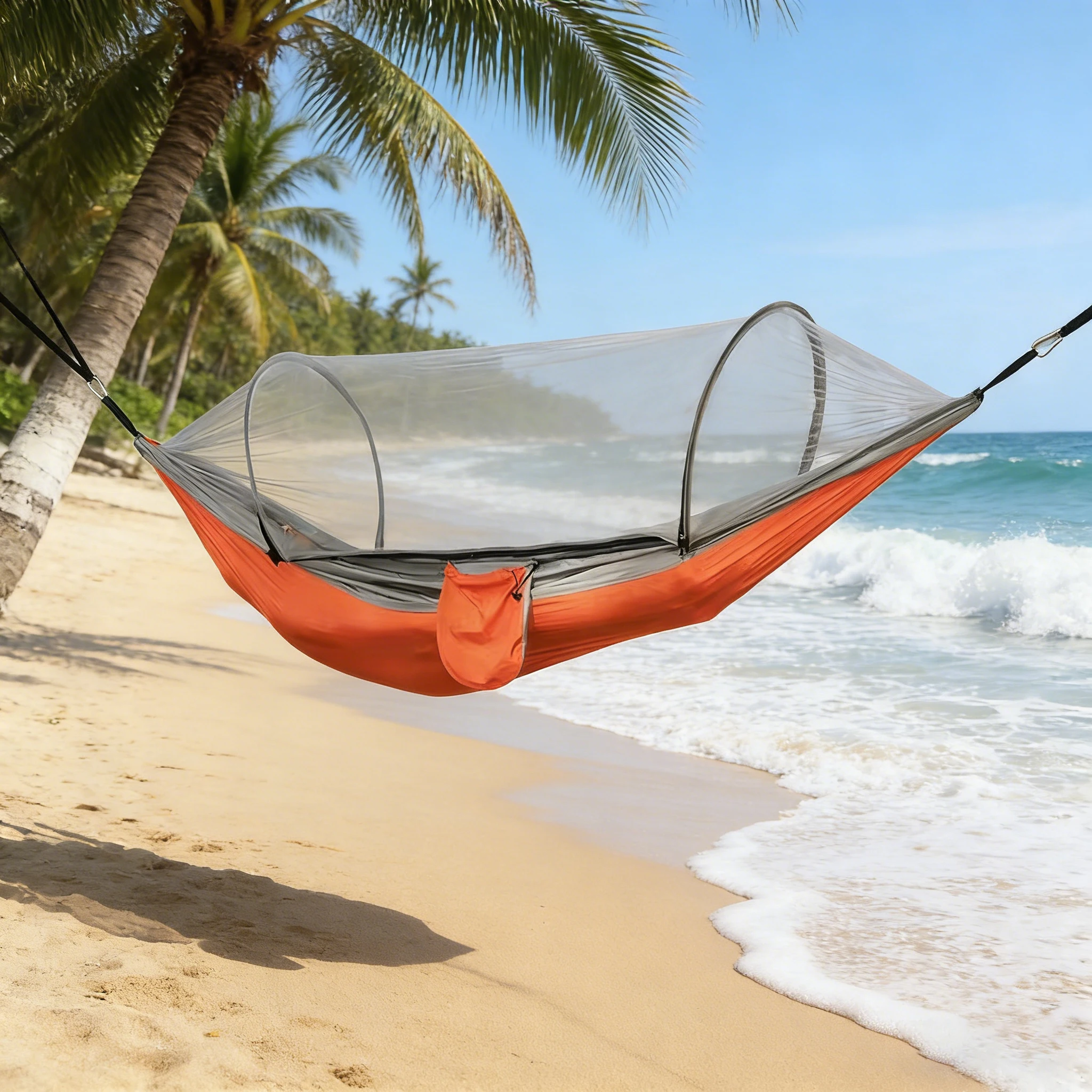 Hamaca De Camping (naranja, 260x140cm) Con Mosquitera, Ideal Para Excursiones Y Viajes De Senderismo Al Aire Libre.