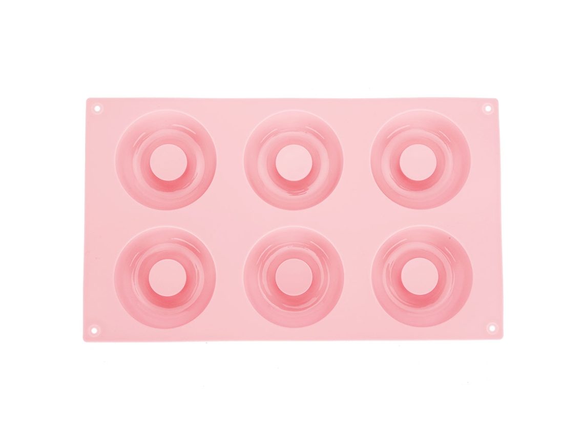 Molde de silicona para donas (6 cavidades, color rosa)