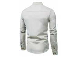 Camisa De Vestir Gris De Manga Larga Con Cuello Henley Y Corte Ajustado Para Hombre, Ideal Para El Trabajo O La Oficina - Talla L