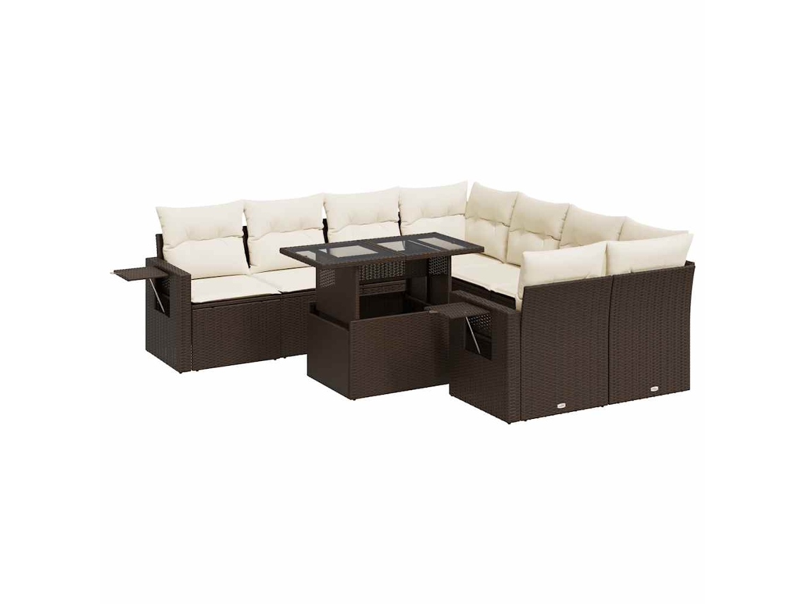Maison Exclusive - Set De Sofás De Jardín 9 Pzas Y Cojines Ratán Sintético Marrón