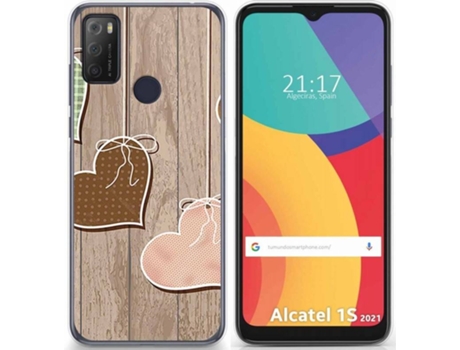 Carcasa Alcatel 1S 2021 / 3L 2021 TUMUNDOSMARTPHONE Corazones Madera Multicolor