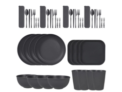 Juego de cubiertos de paja de trigo de 44 piezas, platos y cuencos reutilizables resistentes, gris oscuro Digitallab