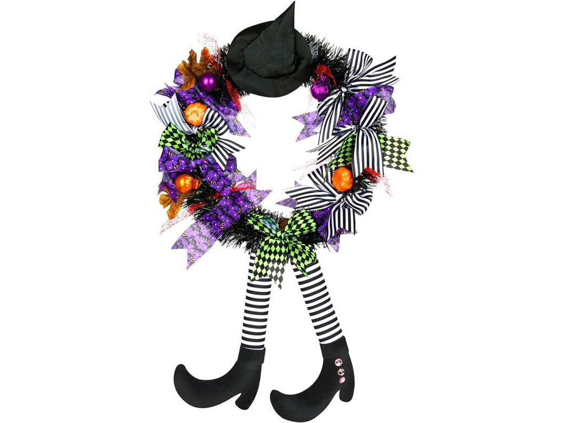 Guirnalda De Halloween Para Puerta Principal Con Sombrero Y Piernas De Bruja Calabaza Decoración De Otoño