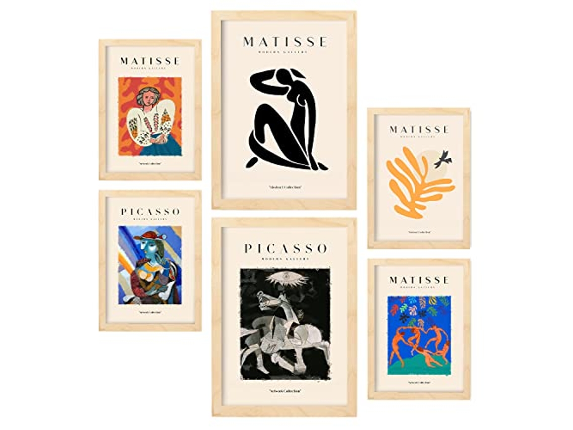 NACNIC Set De 6 Posters De Picasso Y Matisse Pinturas Abstractas Láminas De Fauvismo Y Surrealismo Para  Tamaños A3 & A4 Marcos Color Madera