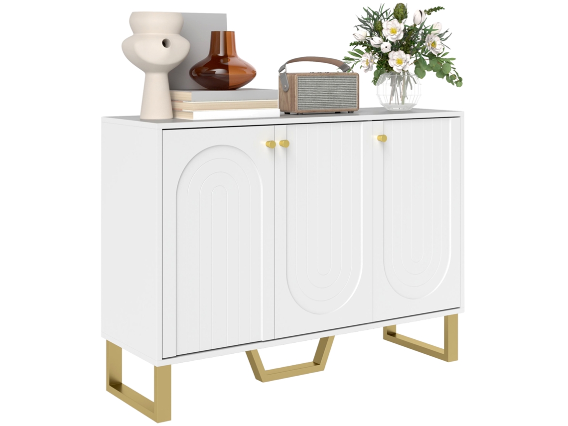 Aparador De Salón Con Puertas De Armario Y Estante Ajustable, 106,5 X 35 X 77,5 Cm, Blanco