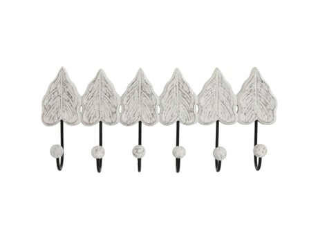 Perchero de Pared HOME ESPRIT Blanco Negro Metal Madera de mango Hoja 41 x 7 x 23 cm