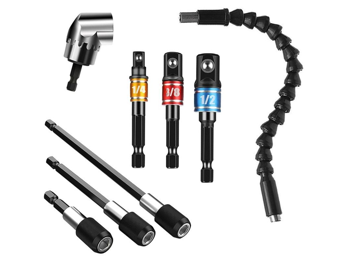 2026-kit De Extensiones Para Brocas Pcs: 1 Varilla Flexible, Destornillador 105°, 3 Portabrocas Giratorios Y 3 Adaptadores De Socket Ángulo