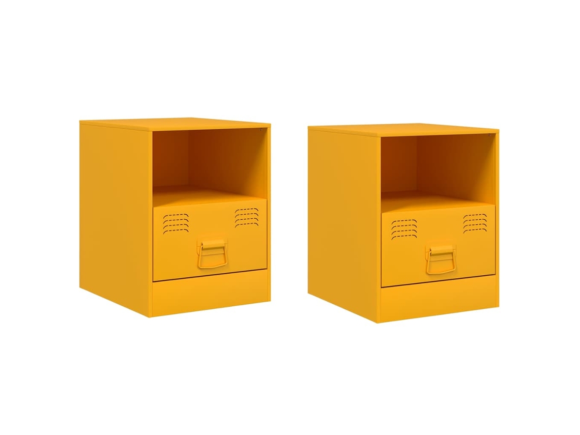 Maison Exclusive - Mesitas De Noche 2 Uds Acero Amarillo Mostaza 34,5x39x44 Cm