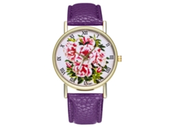 Reloj De Pulsera De Cuarzo Informal Para Mujer Con Correa De Piel Sintética Rosa Y Morada.