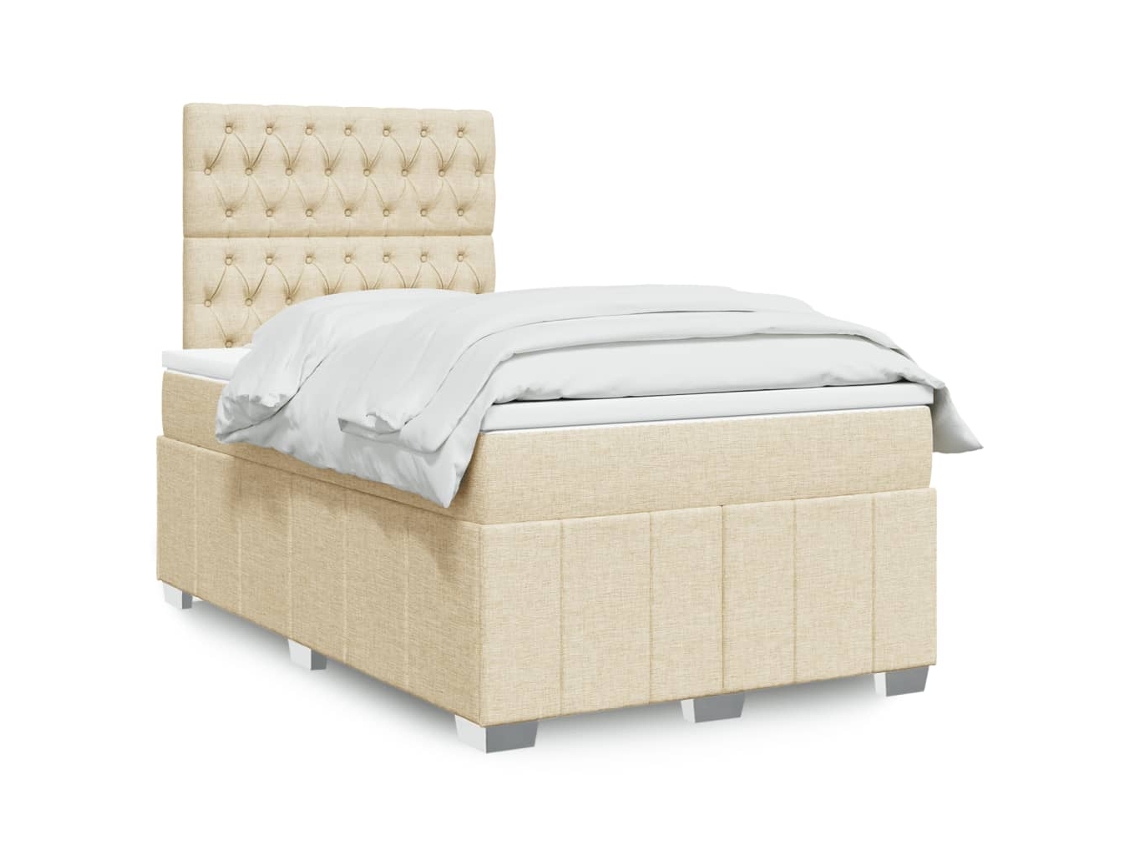 Cama Box Spring Con Colchón Tela Color Crema 120x200 Cm