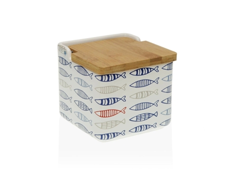 Salero Con Tapa Versa Peces Cerámica (12,2 X 11,5 X 12,2 Cm)