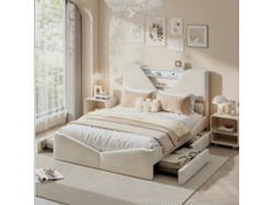 Bastidor Cama Matrimonio 140x190 Cm, Lamas, 4 Cajones, Luz Rgb Led, Franela Beige Adultos Adolescentes Rosahqnda