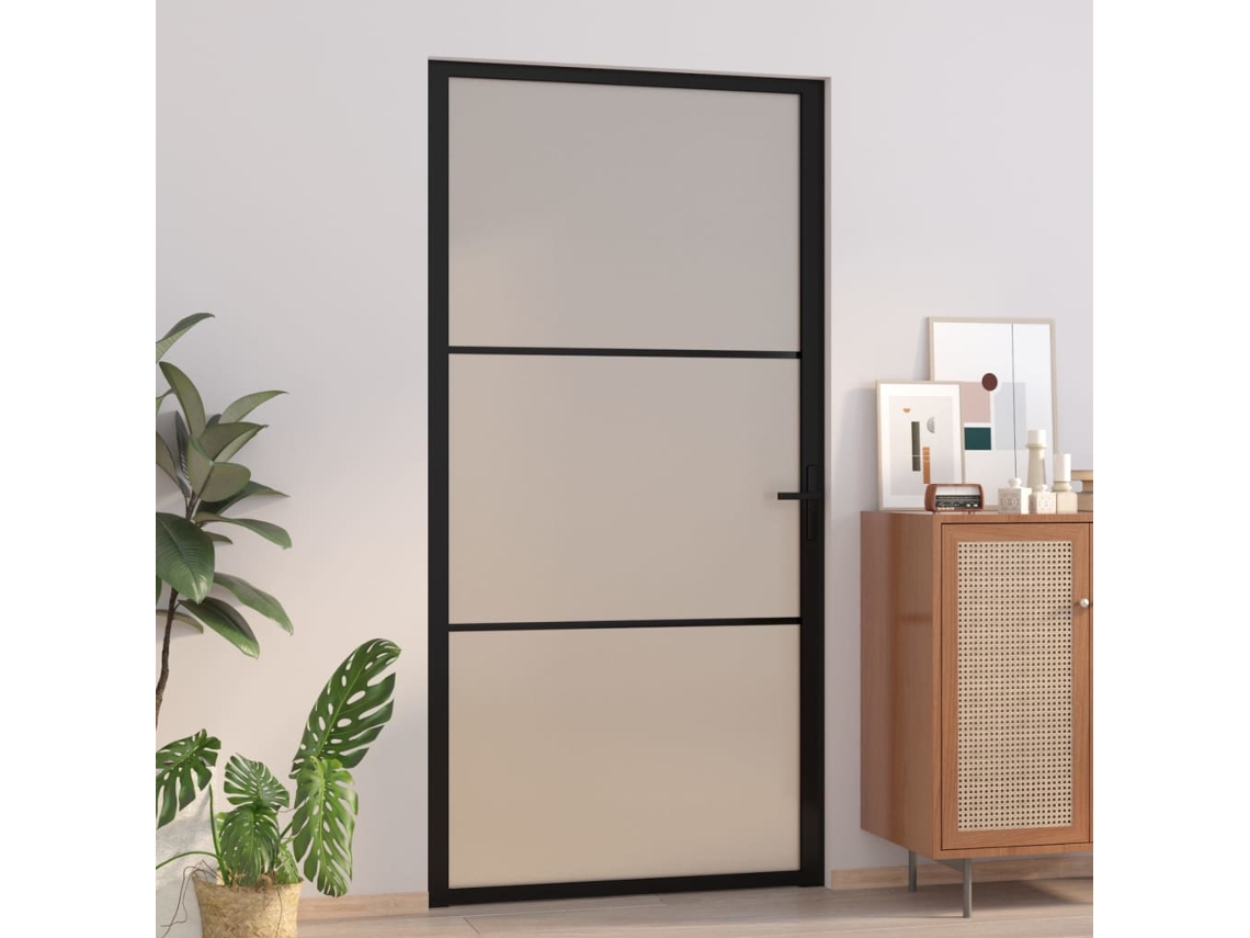 Puerta Interior 102,5x201,5 cm Cristal Esmerilado y Aluminio Negro LOVELY HOME