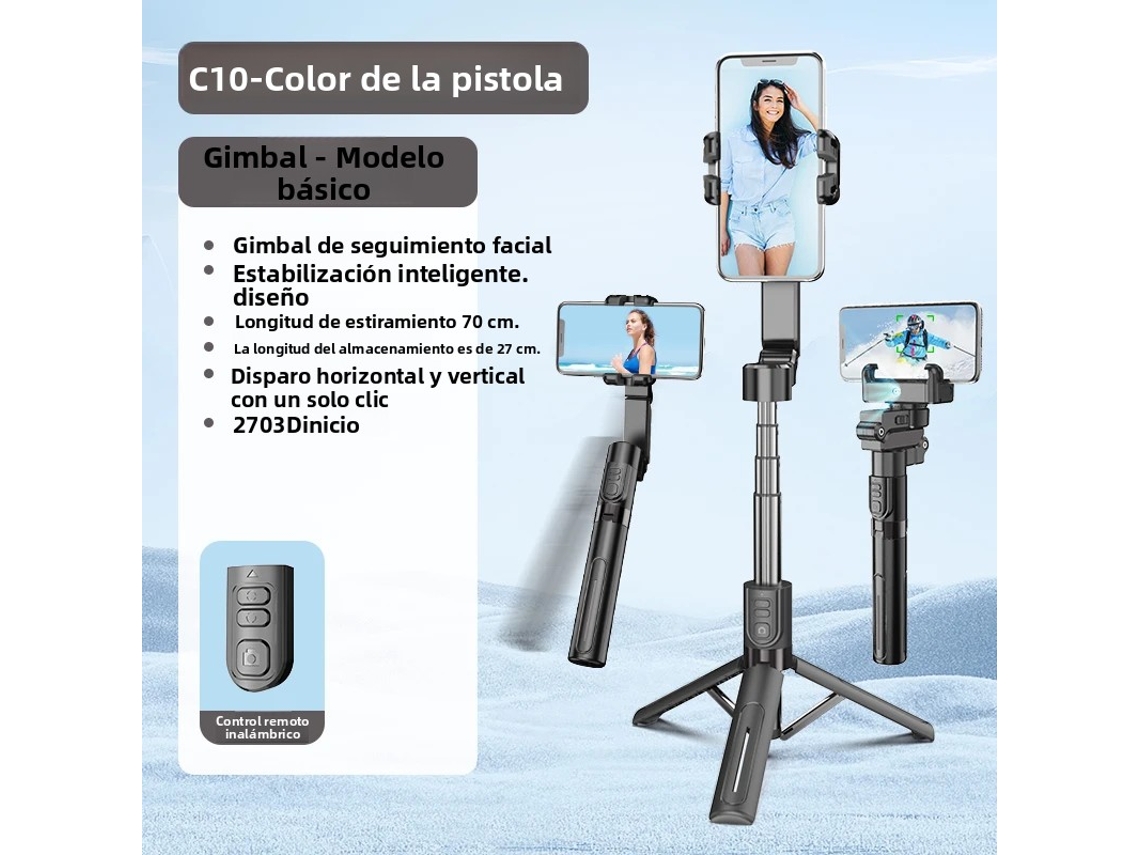 Trípode Para Selfies (negro) Con Seguimiento Facial Con Ia, Rotación De 360 Grados, Estabilizador De Cardán Y Control Remoto.