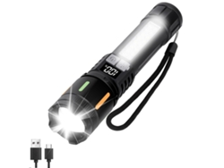 Linterna Recargable De Alta Luminosidad, Potente Linterna Portátil Led A Batería Con 5 Modos, Luz Lateral Cob, Usb C, Zoom, Impermeable Para