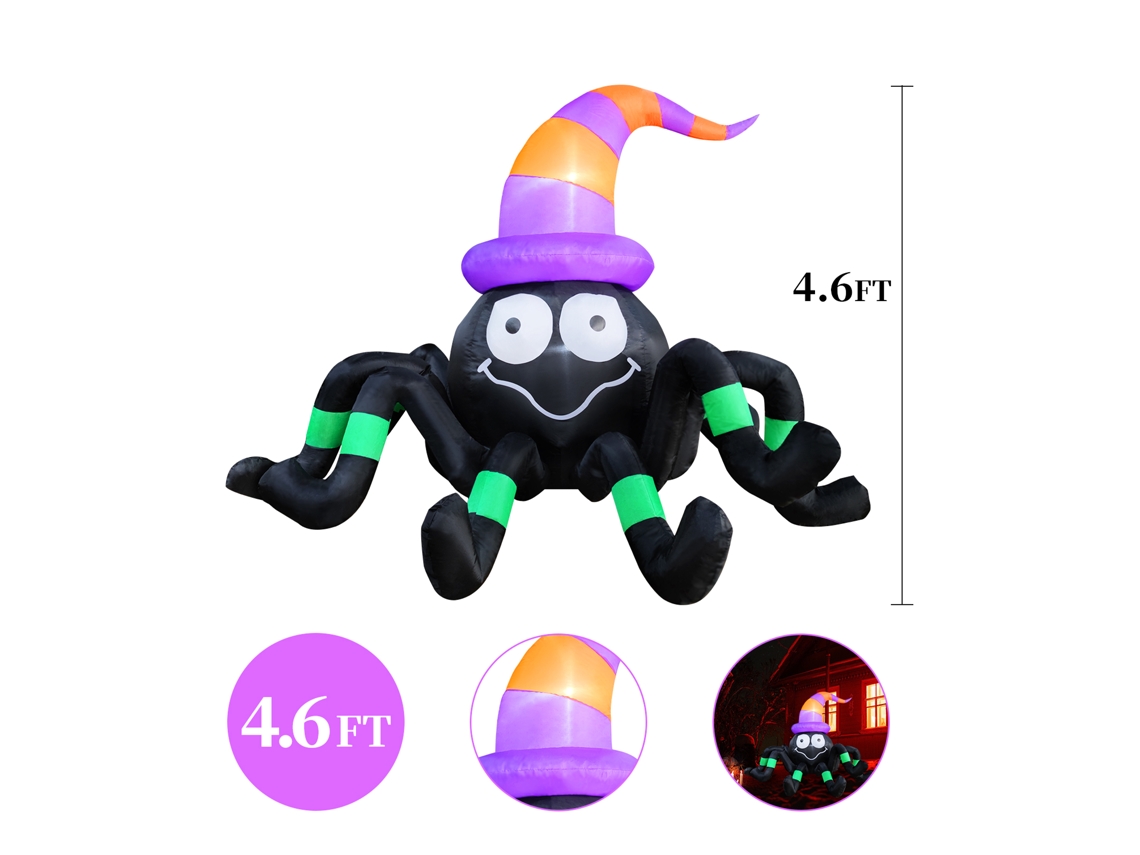 Araña inflable de Halloween de 1,4 m con luces LED para jardín