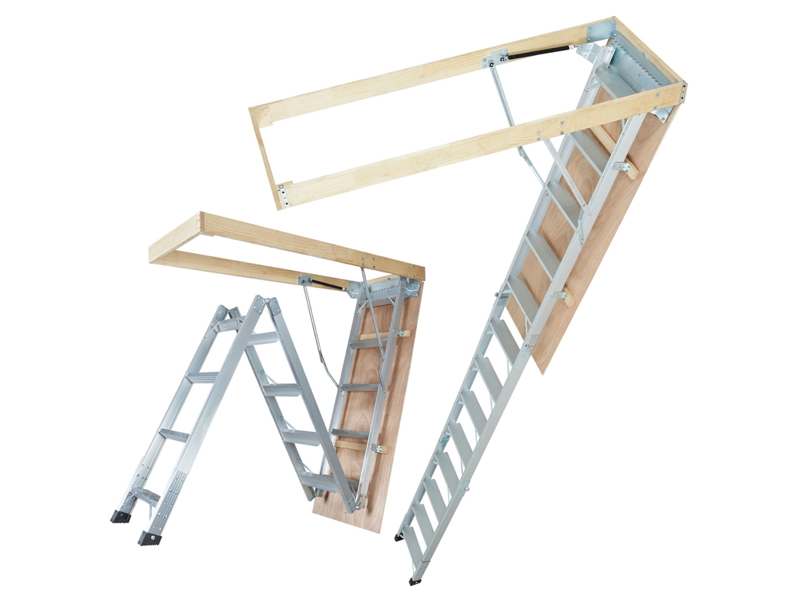 Escalera plegable para ático Succebuy, escalera ajustable de aluminio para ático, escalera portátil para techo