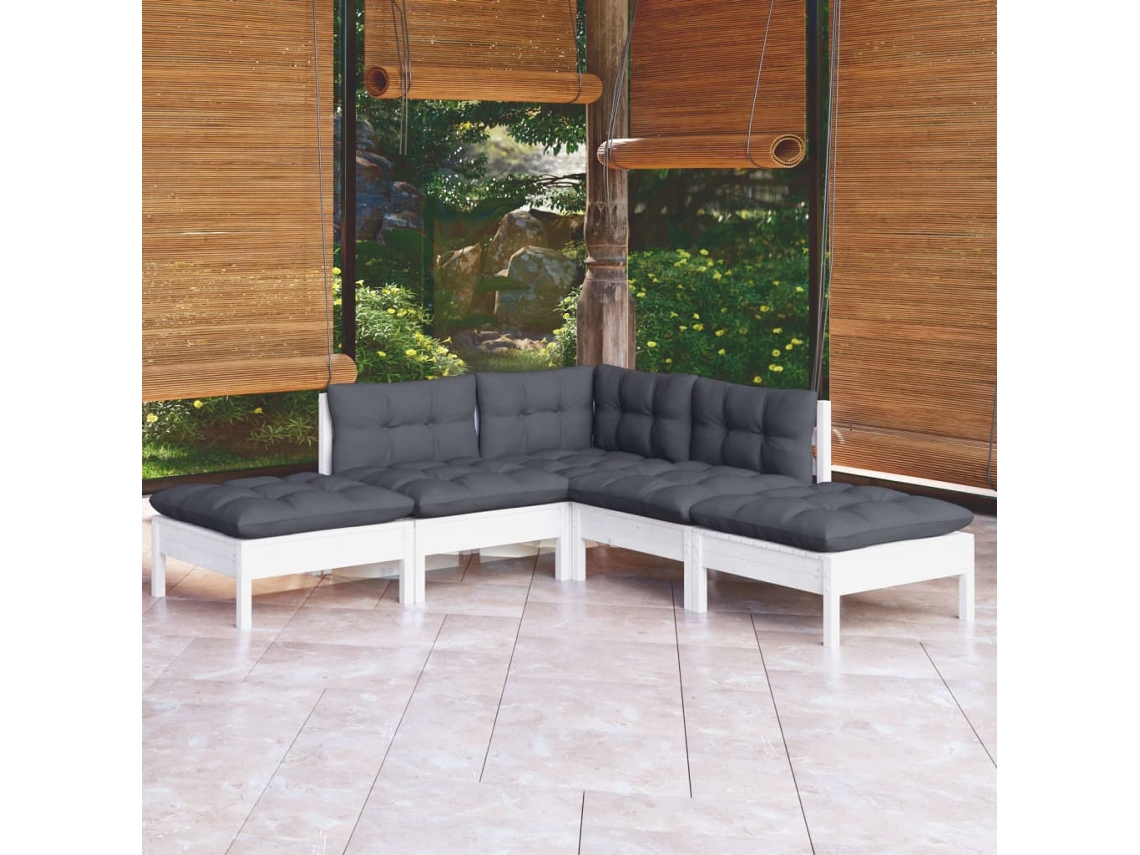 Conjunto de muebles de jardín con cojines de pino blanco, Dkd Home Decor