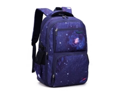 Mochila estudiantil de tres piezas con diseño de cielo estrellado, azul oscuro, sin estuche pequeño.