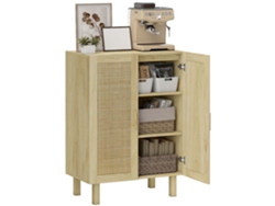 Aparador de estilo bohemio con puertas de malla y estantes ajustables, acabado natural, 73x41x102 cm
