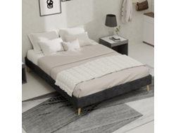 Sommier 140x200 Cm, Terciopelo Holandés, Estilo Minimalista Moderno, Base Baja Sólida, Fácil Montaje, Gris