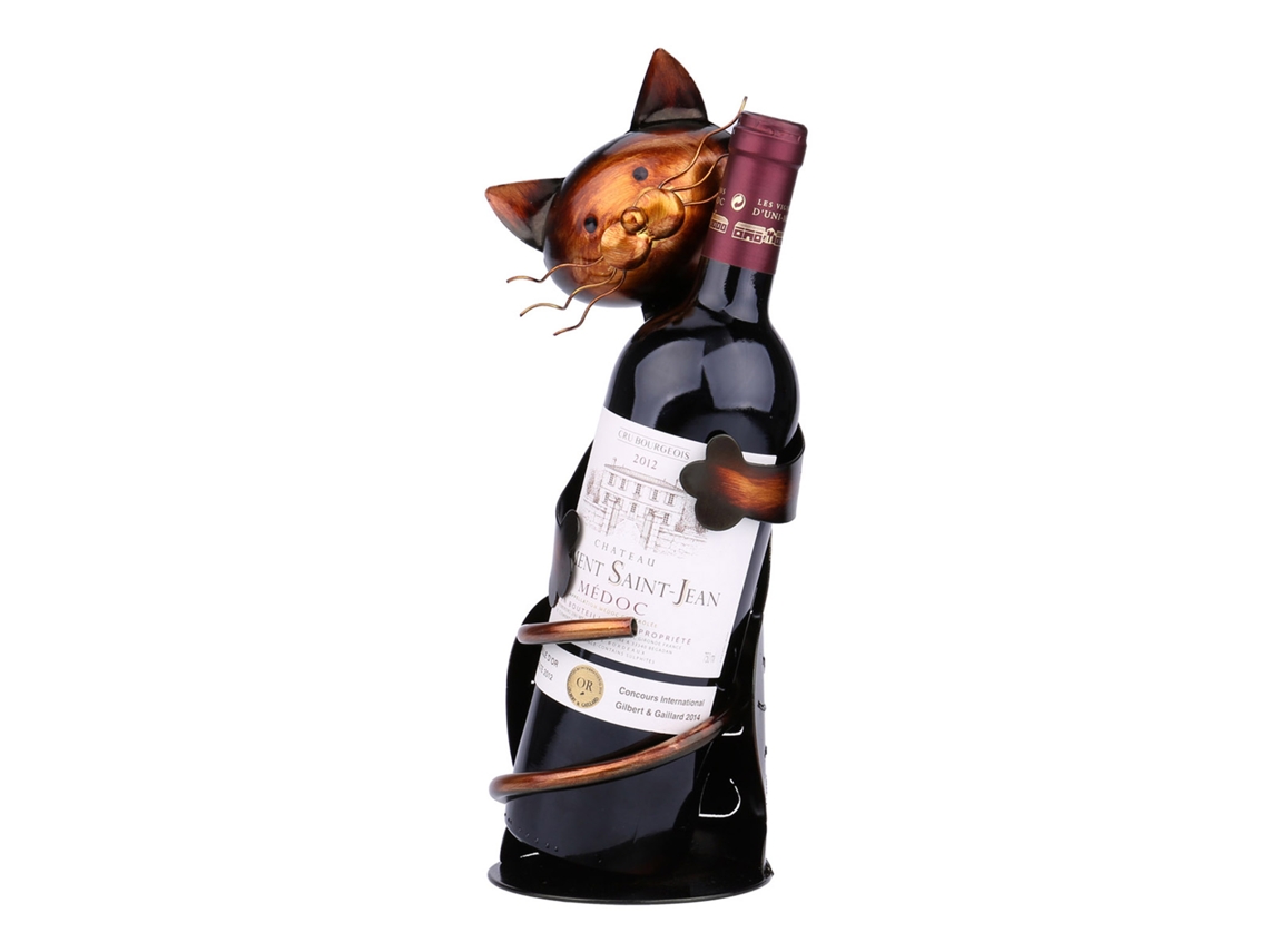 Botellero decorativo de metal con forma de gato
