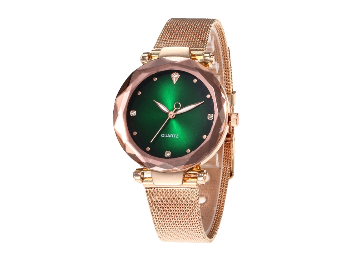 Reloj De Pulsera Analógico De Cuarzo Verde Informal De Lujo Con Brazalete De Acero.