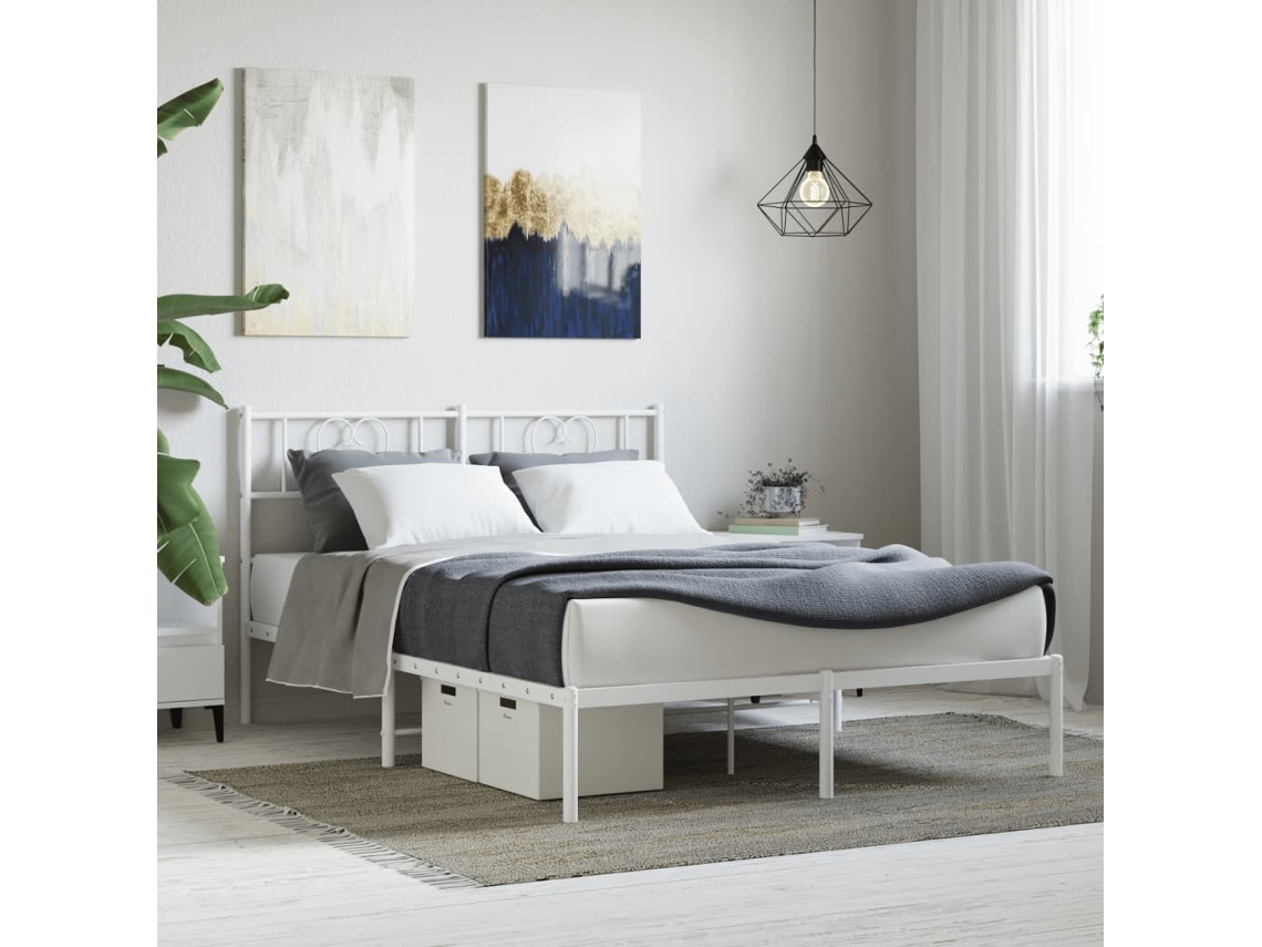 Estructura Cama Sin Colchón Con Cabecero Metal Blanco 140x200cm
