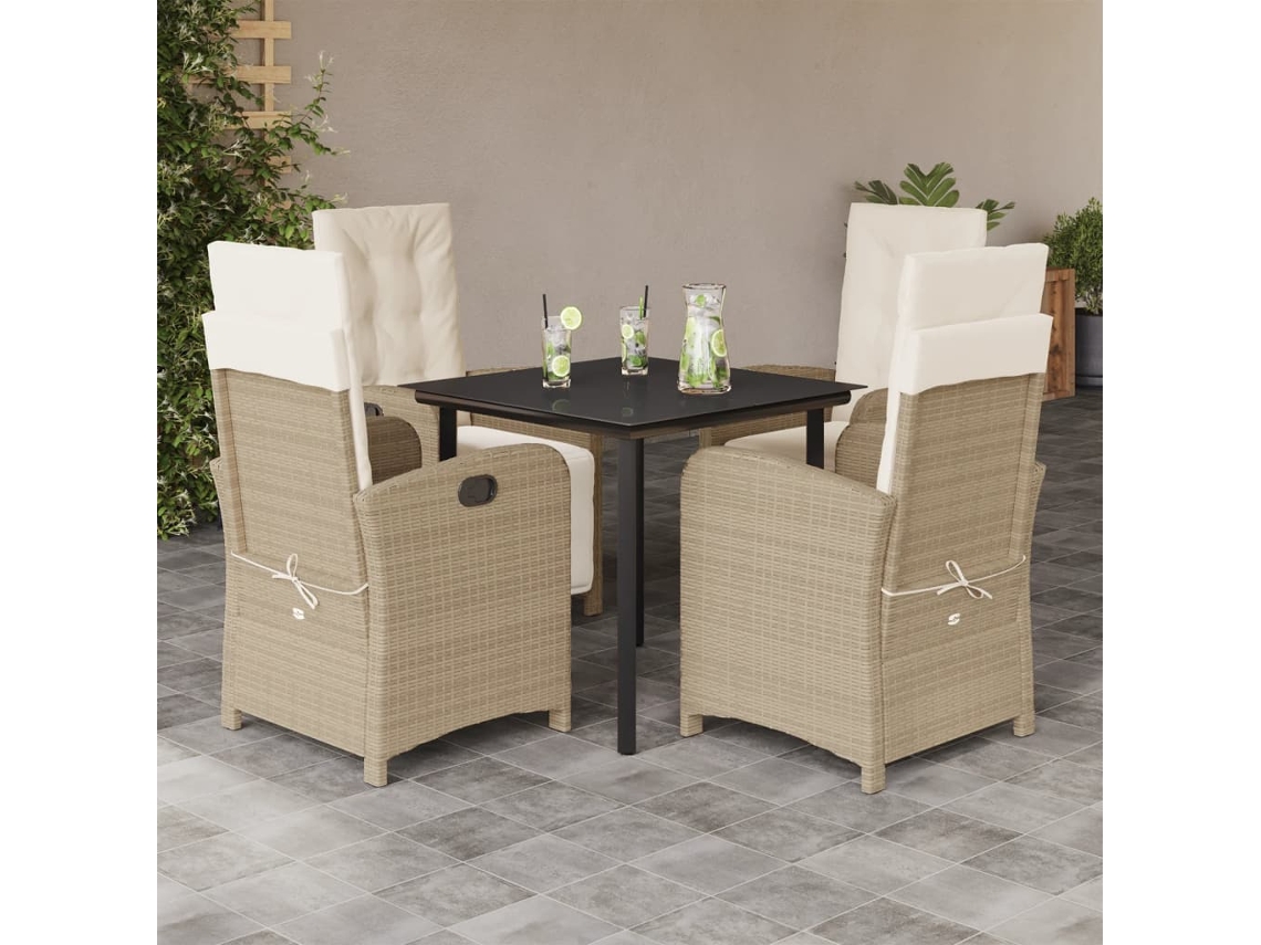 Juego de comedor de jardín de 5 piezas con cojines de mimbre beige de DKD Home Decor