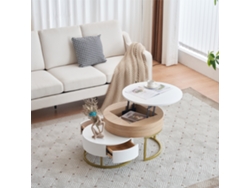 Conjunto de 2 mesas desplegables Gigognes con 2 cajones en MDF Mobrio natural y blanco