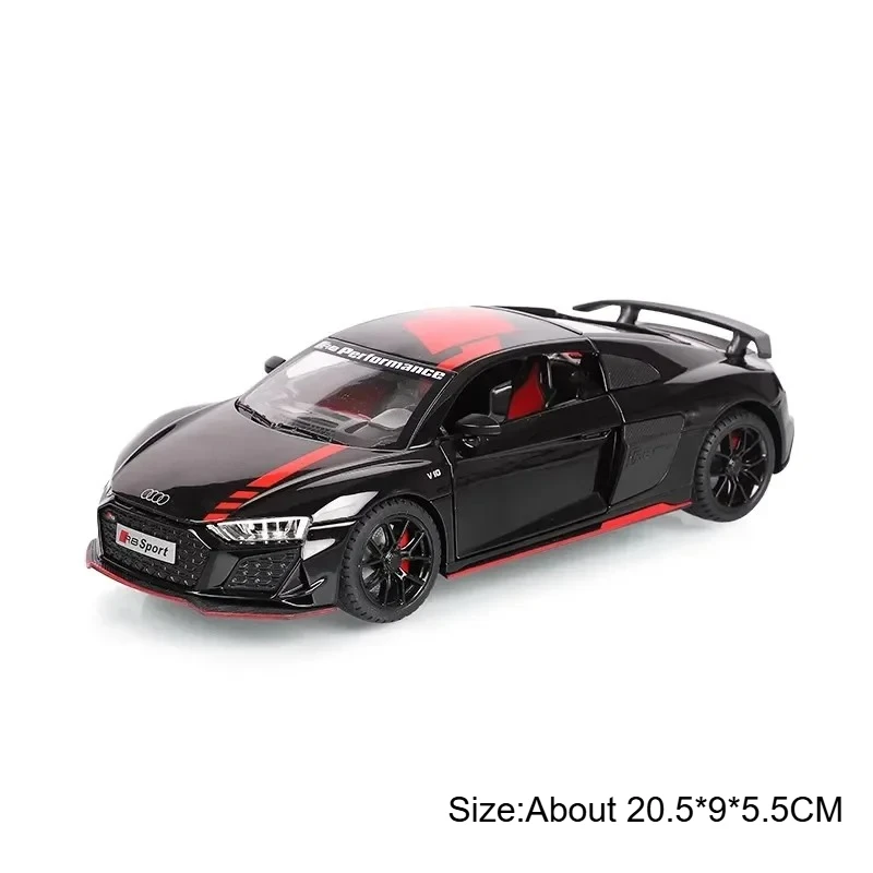 (r8 V10 Negro) Escala 1:24 - Modelo de coche deportivo, juguete de metal troquelado, con funciones de sonido y luz.