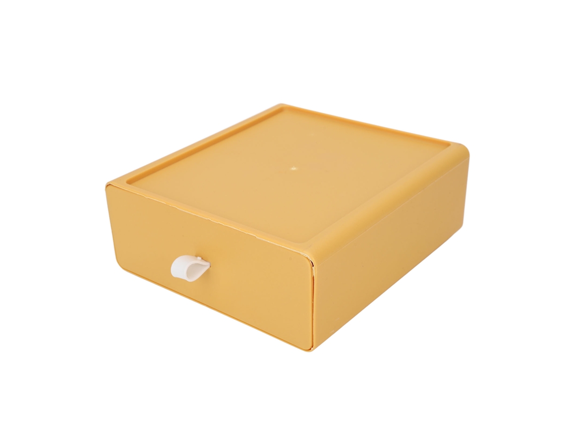 Caja De Almacenamiento Apilable Con Cajón Para Escritorio Y Cosméticos, Amarilla, De Gran Capacidad, Fabricada En Material Pp.