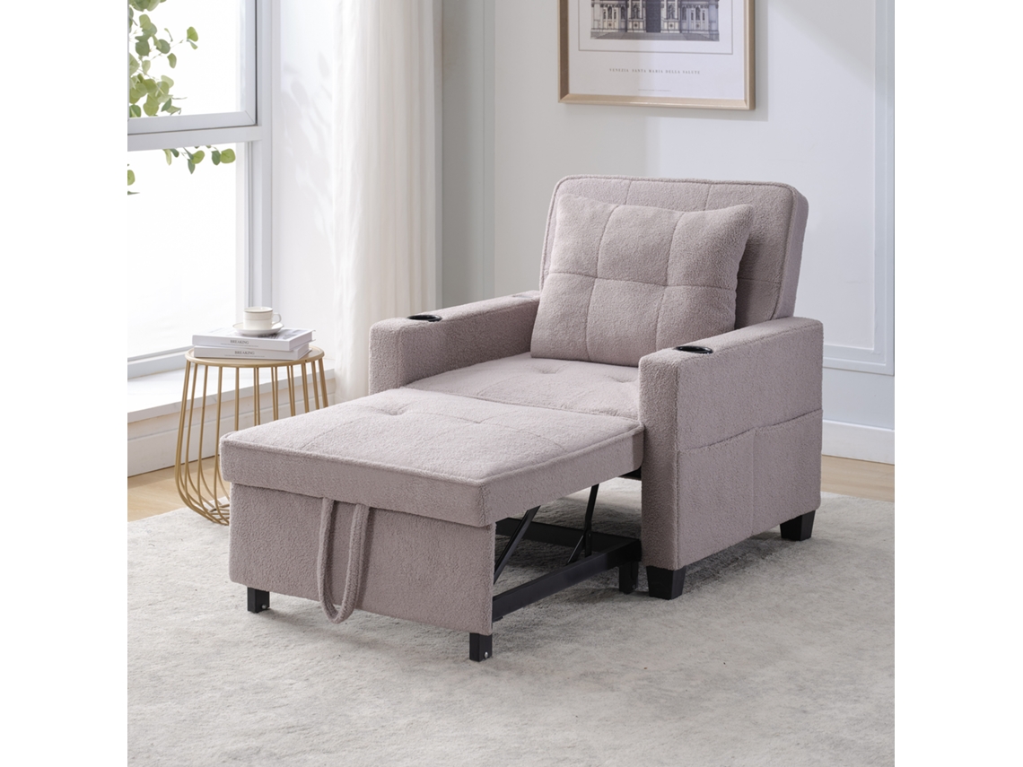 Sofá Cama 1 Plaza - 3 En 1, Con Portavasos Y Puerto Usb, Reclinable Y Convertible - Gris
