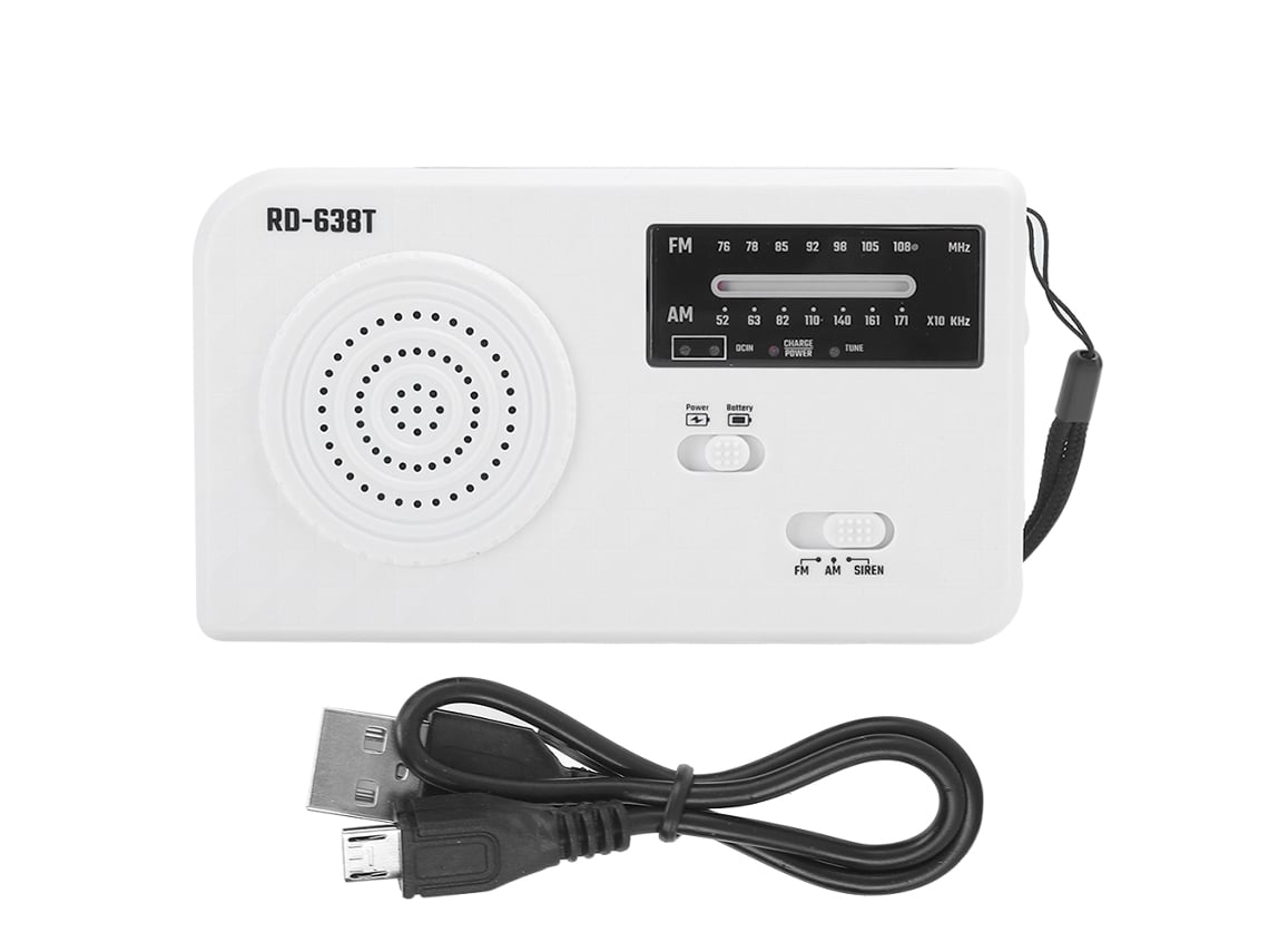 Radio De Emergencia Multifuncional Rd638 Con Energía Solar, Manivela, Fm/am, Abs, Color Blanco.