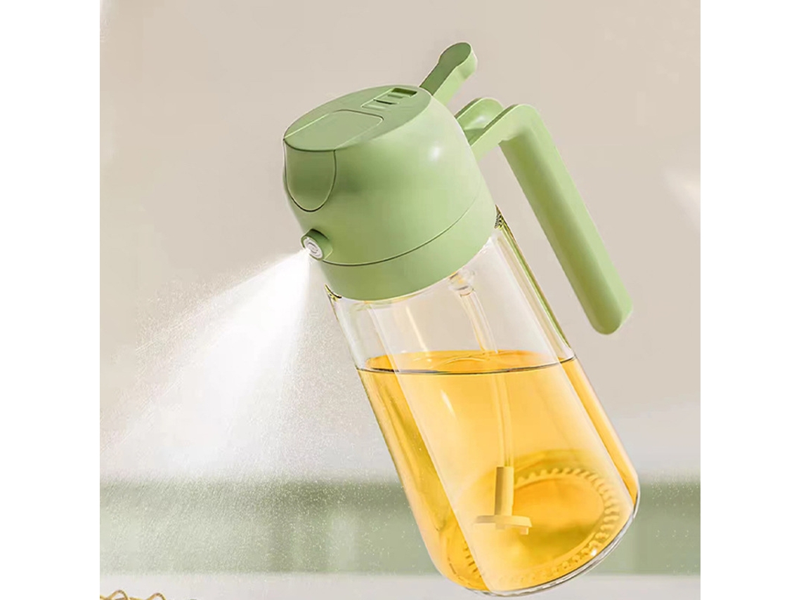 Aceitera de vidrio resistente al calor con pulverizador y pico vertedor, 2 en 1 para cocina, Tommy01