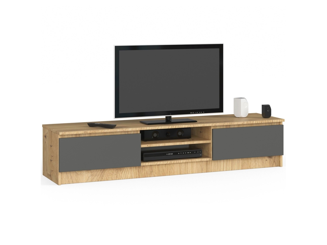 Mueble De Tv Akord Roble Artisan 160 Cm 2 Puertas Frente En Color Grafito Gris 2 Estantes 160x40x33 Cm