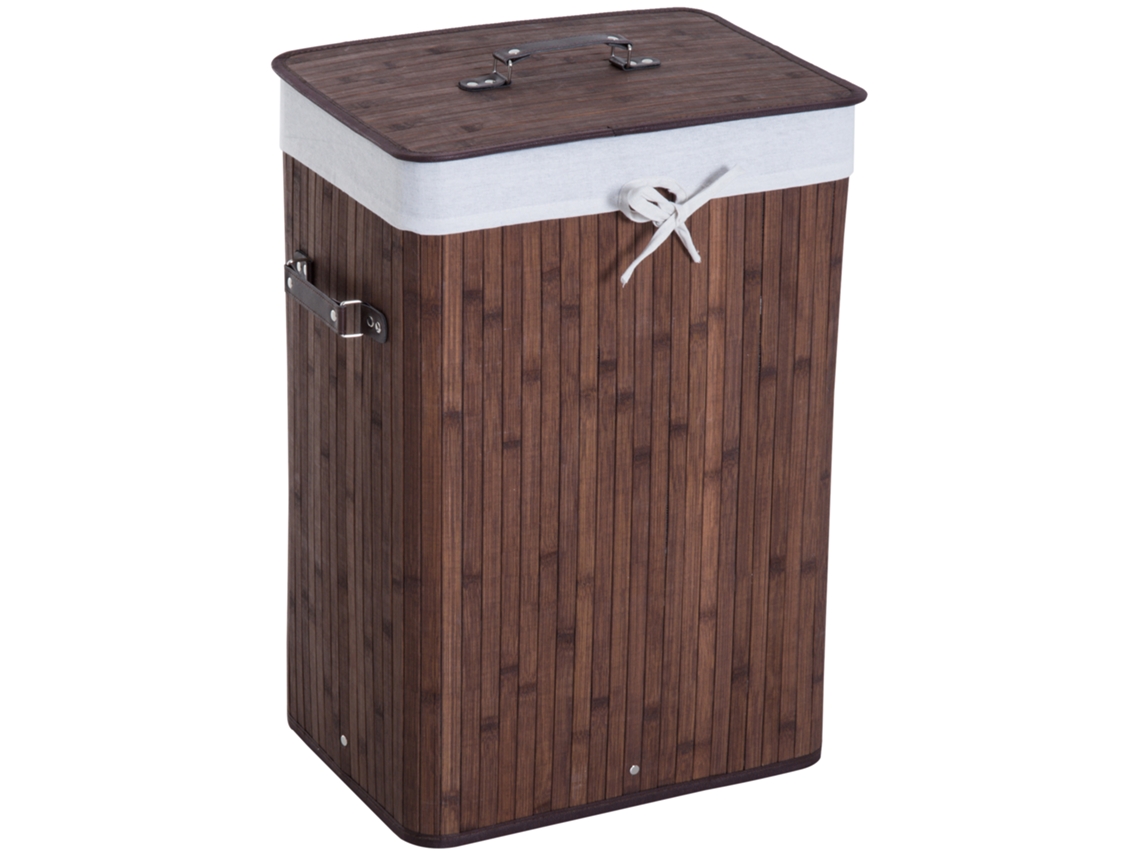 Cesto Roupa Dobrável Tampa Alças 40x30x60cm Marrom