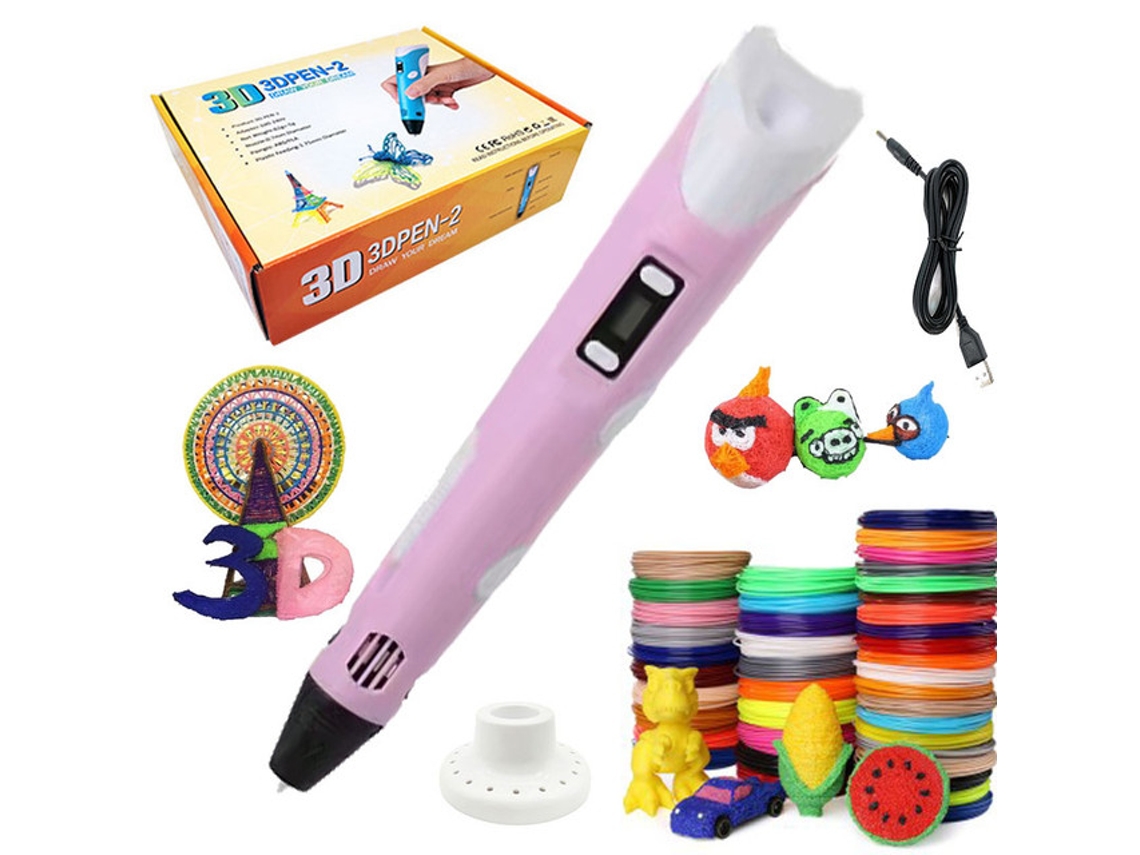 Bolígrafo inteligente 3D SZSMART de Plumas impresas El cable USB de Juguete Interactivo 10M x 10 colores PLA/ABS - Rosa