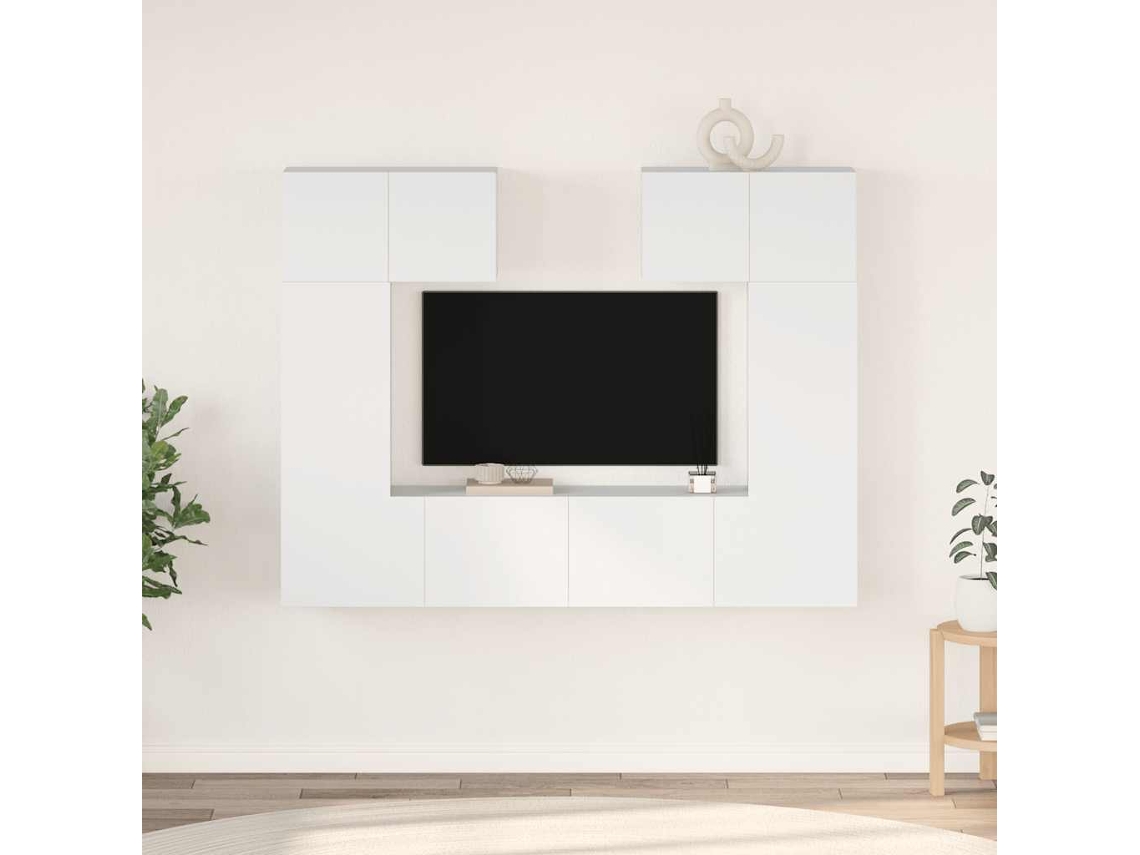6 Piezas Conjunto De Moveis De Tv | Gabinete Tv | Armário Tv Derivados De Madeira Branco