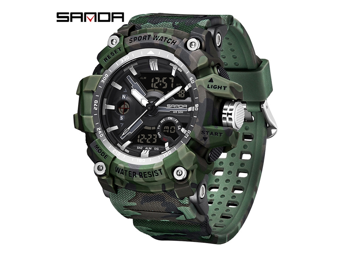 Reloj Deportivo Multifuncional Luminoso, Moderno Y A La Moda (verde Camuflaje Y Negro)