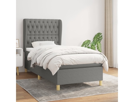 vidaXL Cama con somier y colchón 90x190 cm tela gris oscuro